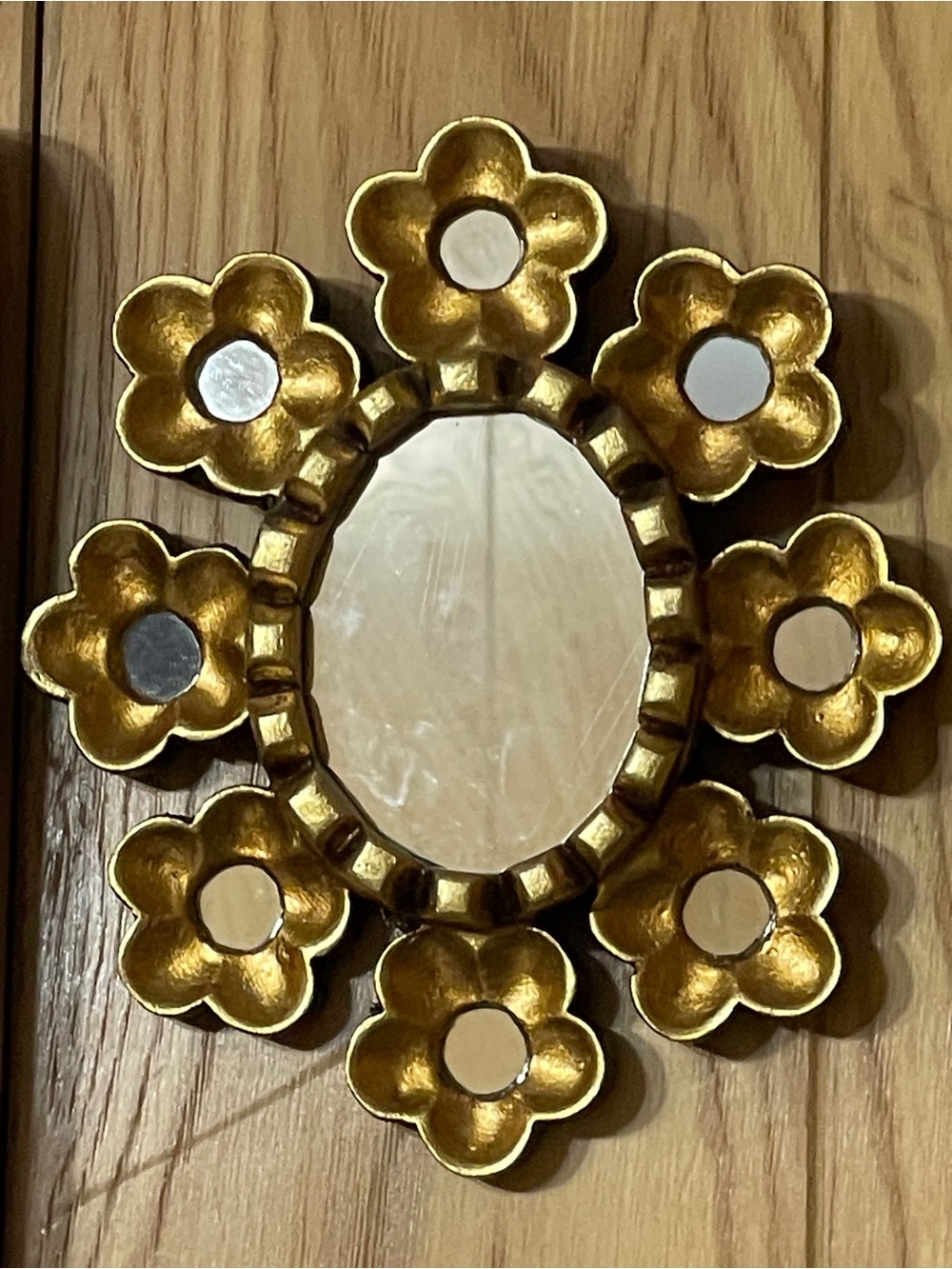 Westelm Small Gold Peruvian Flower Frame Decorative Wall Decor Wooden Mirror 7”H